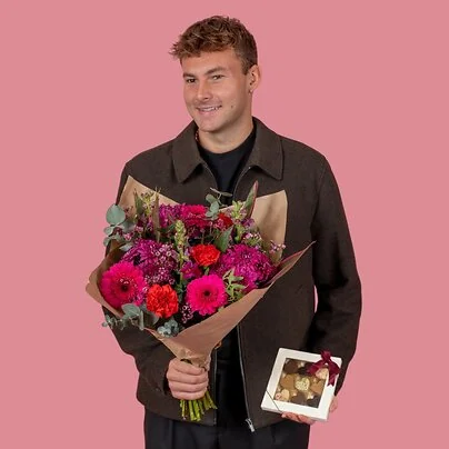 Valentinsbuketten med chokoladehjerter